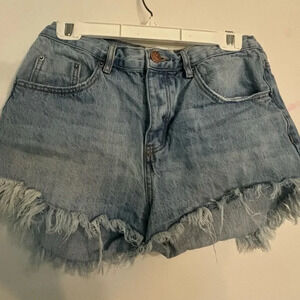 One‎ Teaspoons Womens 28 Denim Shorts Frayed Hem Copper Button Fly 2"Inseam